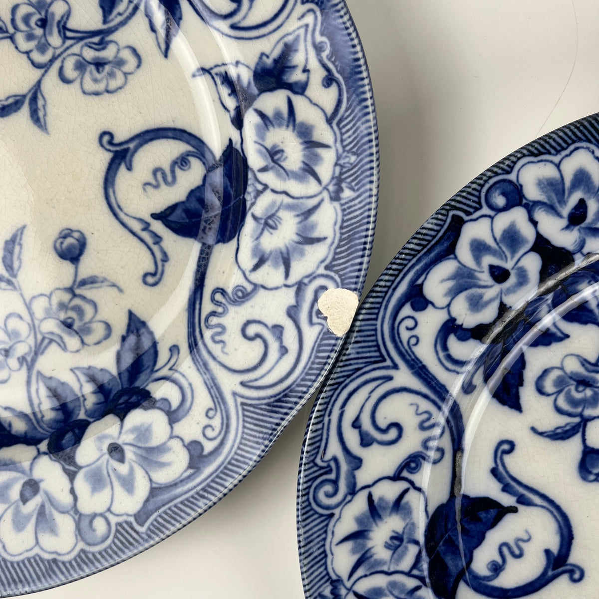 Set de 6 Assiettes plates en Terre de Fer « Flora » – Creil et Montereau, XIXe siècle, bleu