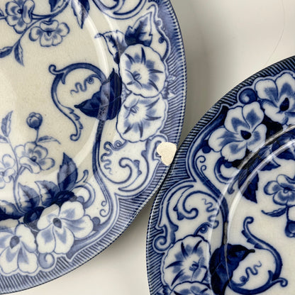 Set de 6 Assiettes plates en Terre de Fer « Flora » – Creil et Montereau, XIXe siècle, bleu