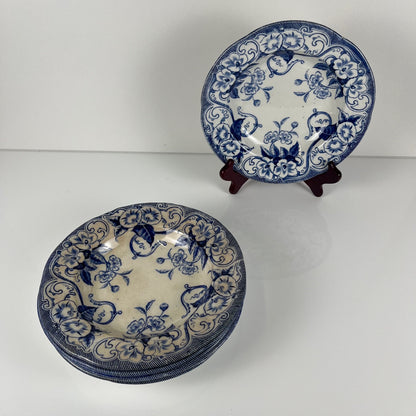 Set de 6 Assiettes creuses en Terre de Fer « Flora » – Creil et Montereau, XIXe siècle, bleu