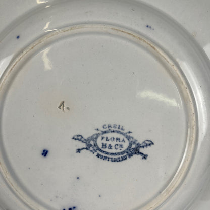 Set de 6 Assiettes creuses en Terre de Fer « Flora » – Creil et Montereau, XIXe siècle, bleu