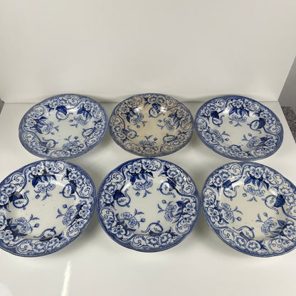 Set de 6 Assiettes creuses en Terre de Fer « Flora » – Creil et Montereau, XIXe siècle, bleu