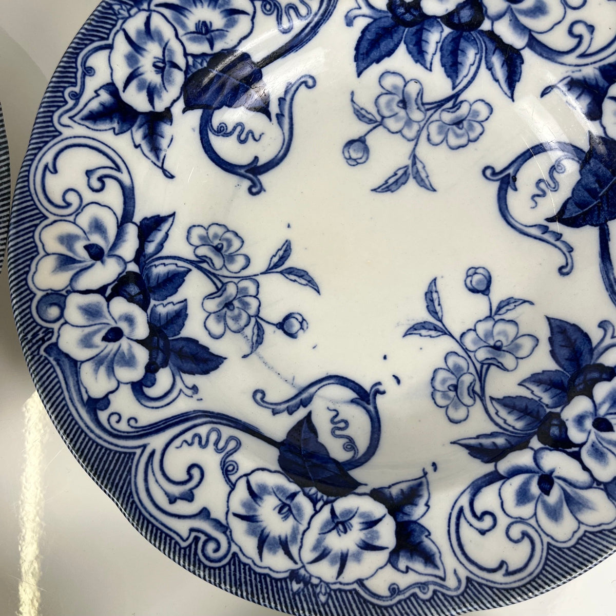 Set de 6 Assiettes creuses en Terre de Fer « Flora » – Creil et Montereau, XIXe siècle, bleu