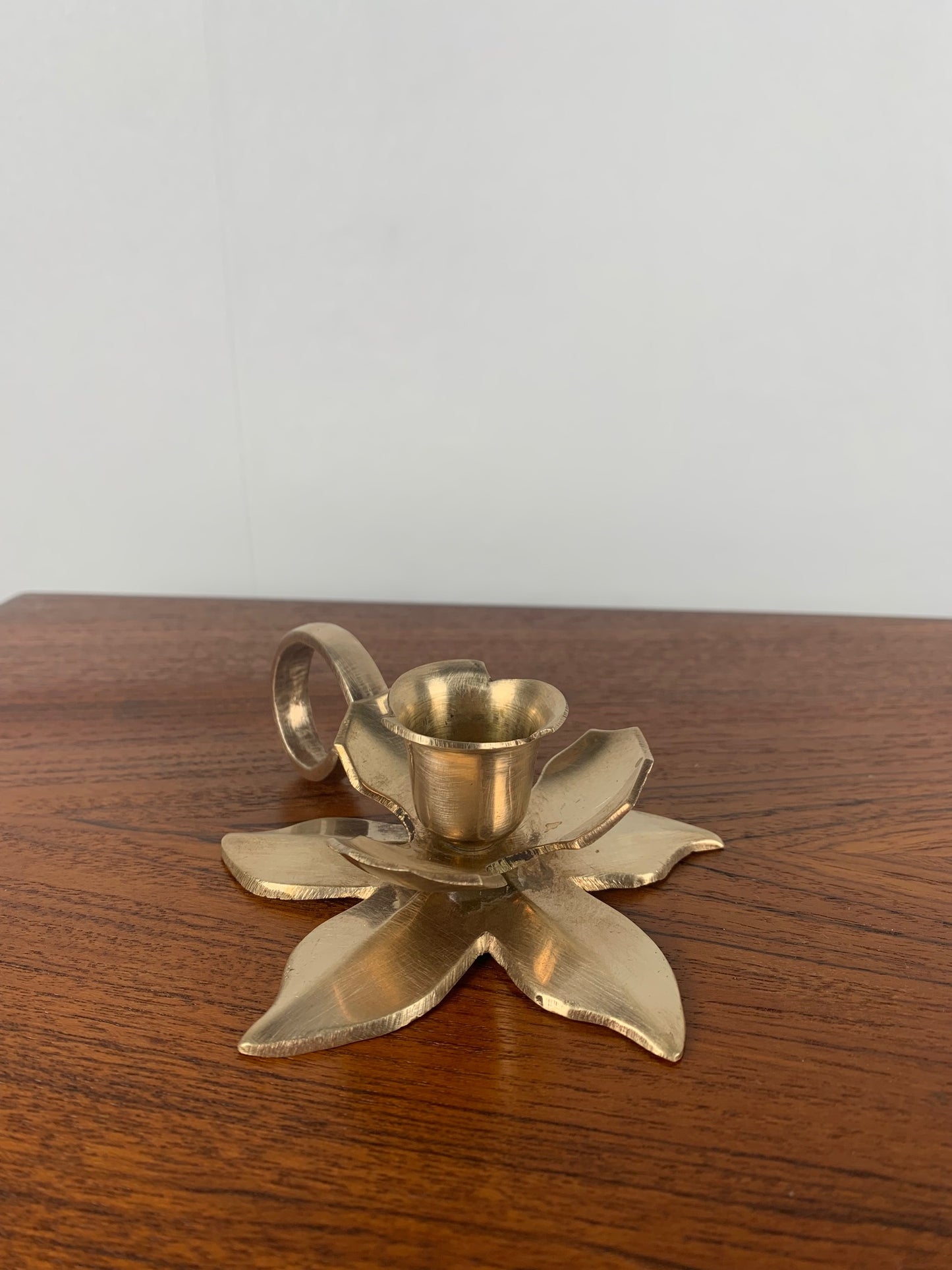 Brass flower candle holder with handle, 1960