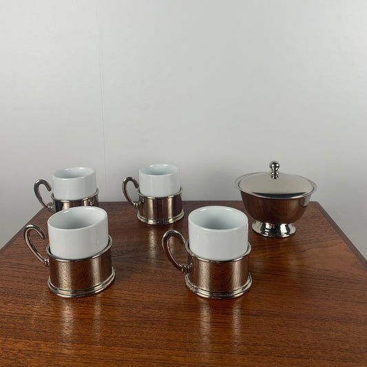 Set de 4 tasses à café + sucrier vintage