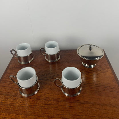 Set of 4 vintage coffee cups + sugar bowl