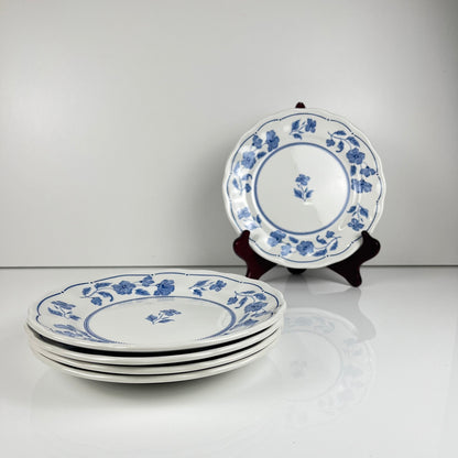 Set de 5 assiettes à dessert Nuova Fontebasso, motif fleur bleu et bord festonné, Italie, XX eme.