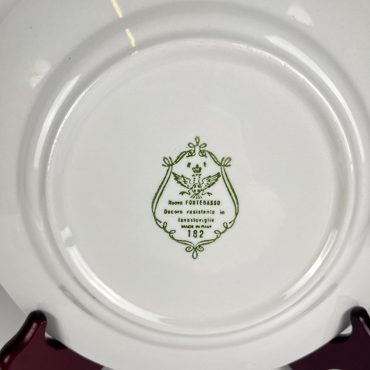 Set de 5 assiettes à dessert Nuova Fontebasso, motif fleur bleu et bord festonné, Italie, XX eme.