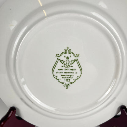 Set de 5 assiettes à dessert Nuova Fontebasso, motif fleur bleu et bord festonné, Italie, XX eme.