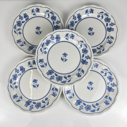 Set de 5 assiettes à dessert Nuova Fontebasso, motif fleur bleu et bord festonné, Italie, XX eme.