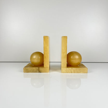 Pair of alabaster bookends, cream / yellow color 1970