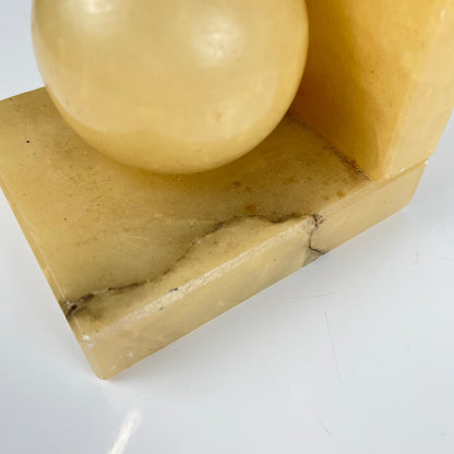 Pair of alabaster bookends, cream / yellow color 1970