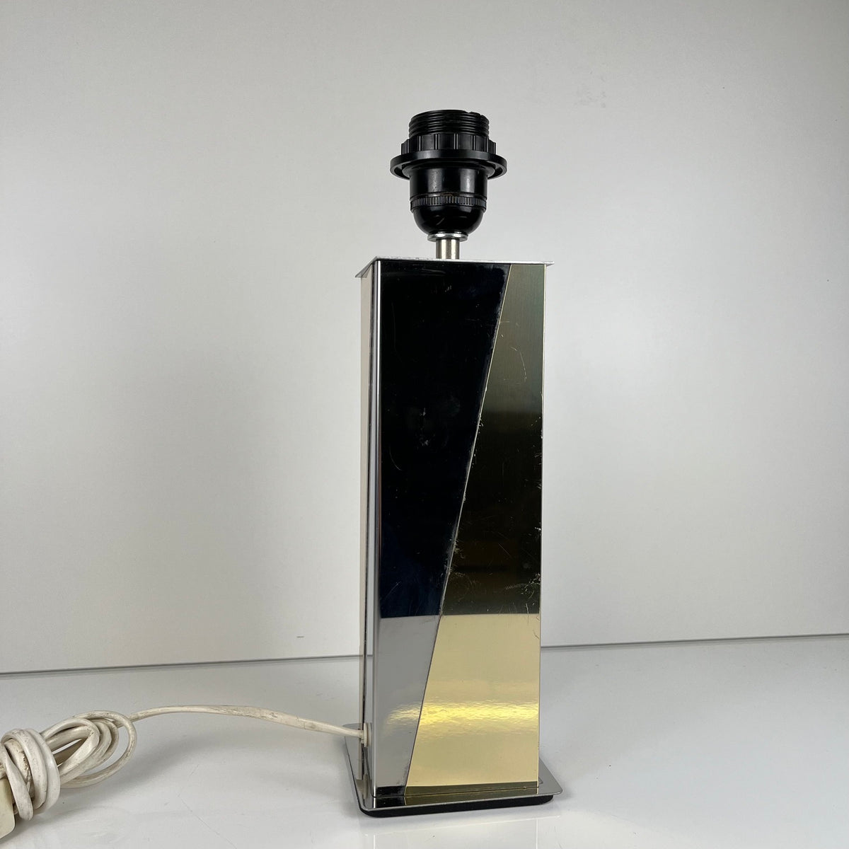 Pied de Lampe vintage style hollywood regency, laiton et chrome, 1970
