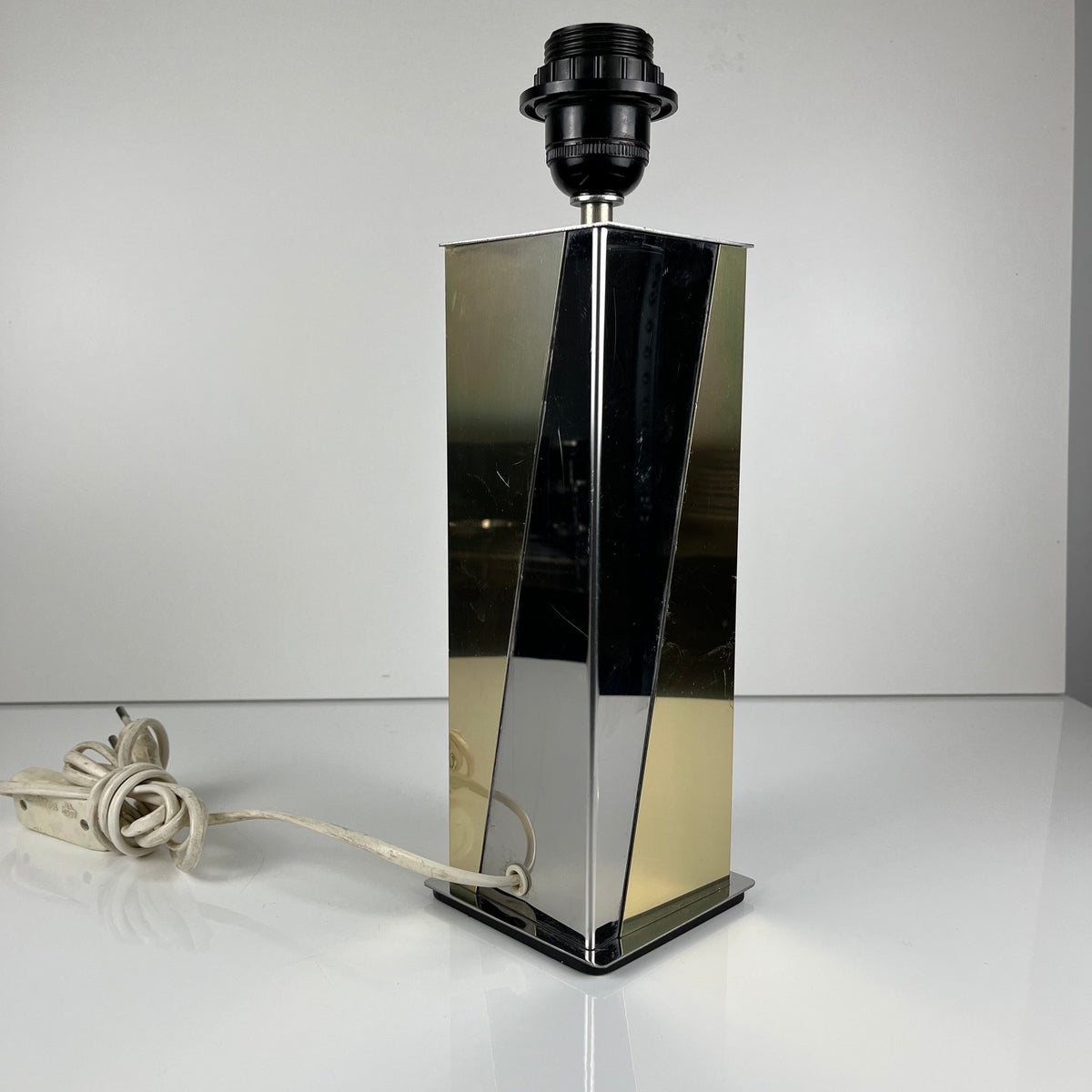Pied de Lampe vintage style hollywood regency, laiton et chrome, 1970