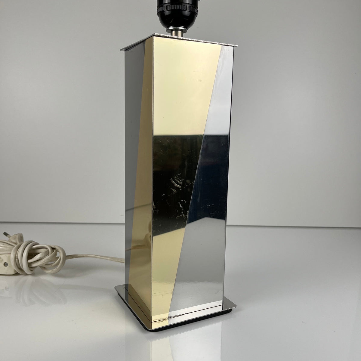 Pied de Lampe vintage style hollywood regency, laiton et chrome, 1970