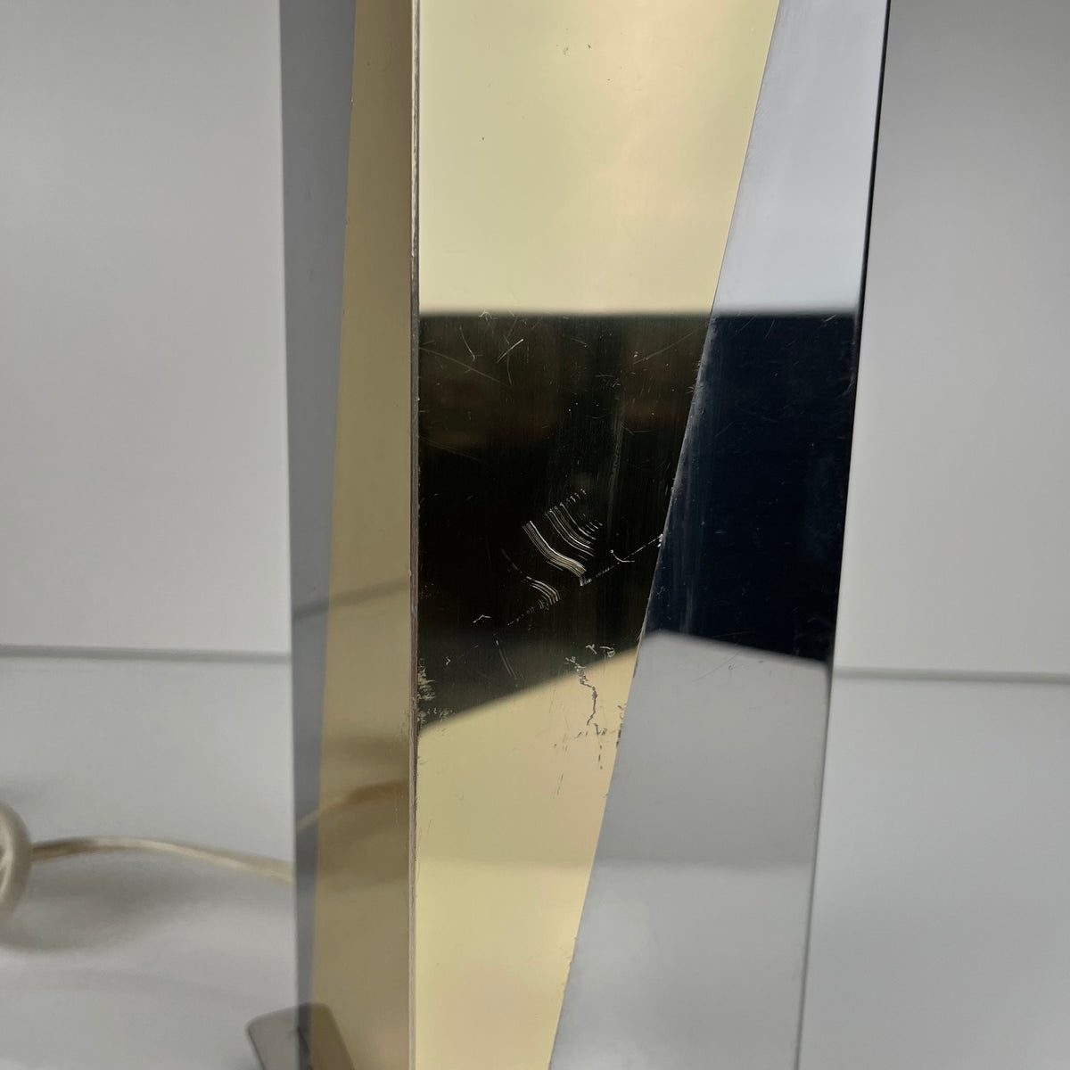 Pied de Lampe vintage style hollywood regency, laiton et chrome, 1970