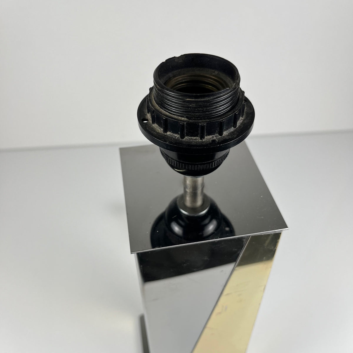 Pied de Lampe vintage style hollywood regency, laiton et chrome, 1970