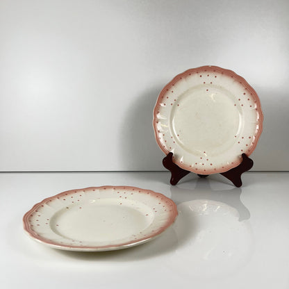 Set de 2 assiettes Salins Les bains rose, avant 1970