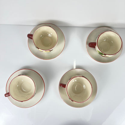 Set de 4 tasses avec soucoupes barbotine "Pomme"