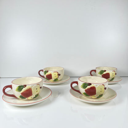 Set de 4 tasses avec soucoupes barbotine "Pomme"