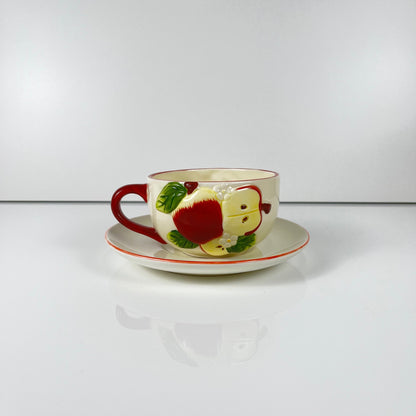 Set de 4 tasses avec soucoupes barbotine "Pomme"