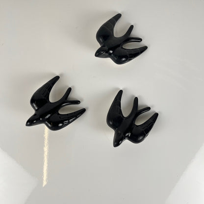 Vintage black ceramic swallow trio, 1950/60, Portugal