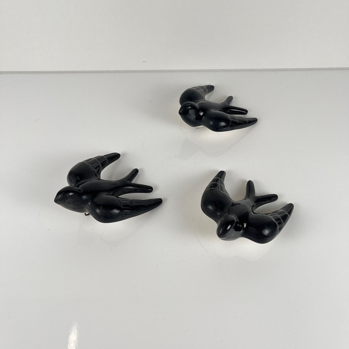 Vintage black ceramic swallow trio, 1950/60, Portugal