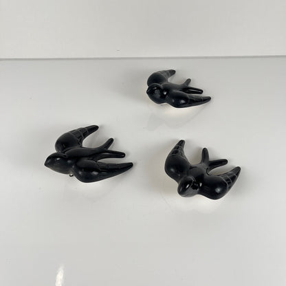 Vintage black ceramic swallow trio, 1950/60, Portugal