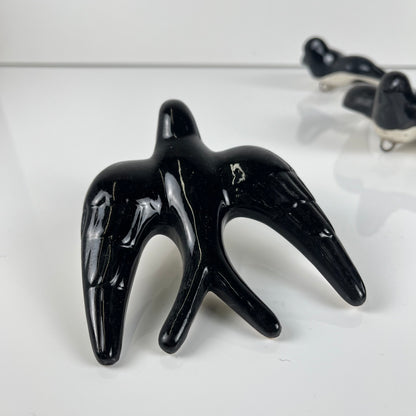 Vintage black ceramic swallow trio, 1950/60, Portugal