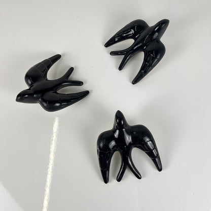 Vintage black ceramic swallow trio, 1950/60, Portugal