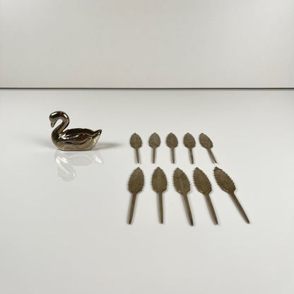 Porte pic vintage en forme de cygne, Métal argenté, 1970