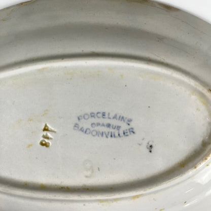 Duo de ravier en porcelaine, Badonviller, fleur rouge, 1950