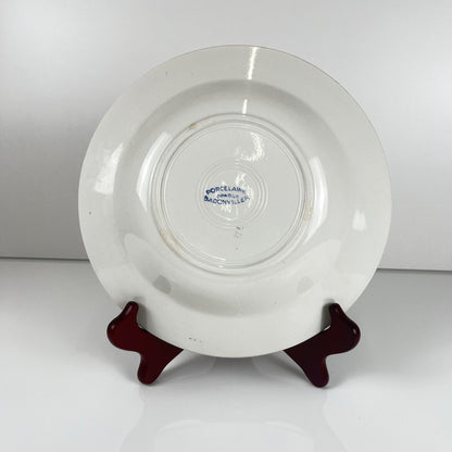 Set de 6 assiettes creuses en porcelaine, Badonviller, fleur rouge, 1950