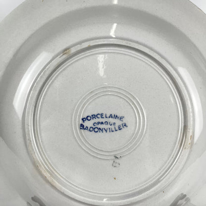 Set de 6 assiettes creuses en porcelaine, Badonviller, fleur rouge, 1950