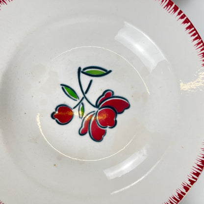 Set de 6 assiettes creuses en porcelaine, Badonviller, fleur rouge, 1950