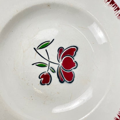 Set de 6 assiettes creuses en porcelaine, Badonviller, fleur rouge, 1950