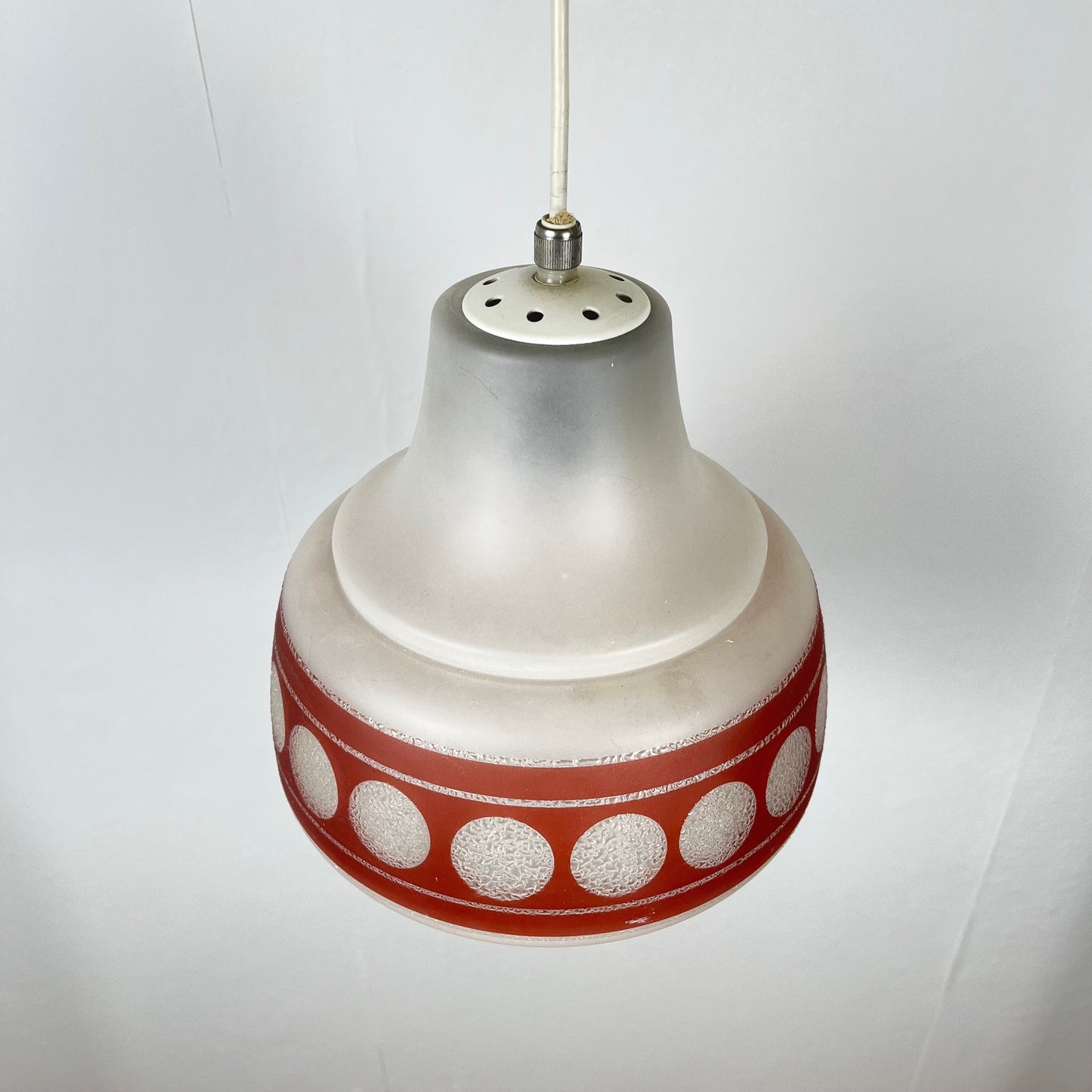 Suspension vintage en verre, bande rouge  , 1960/70 MCM