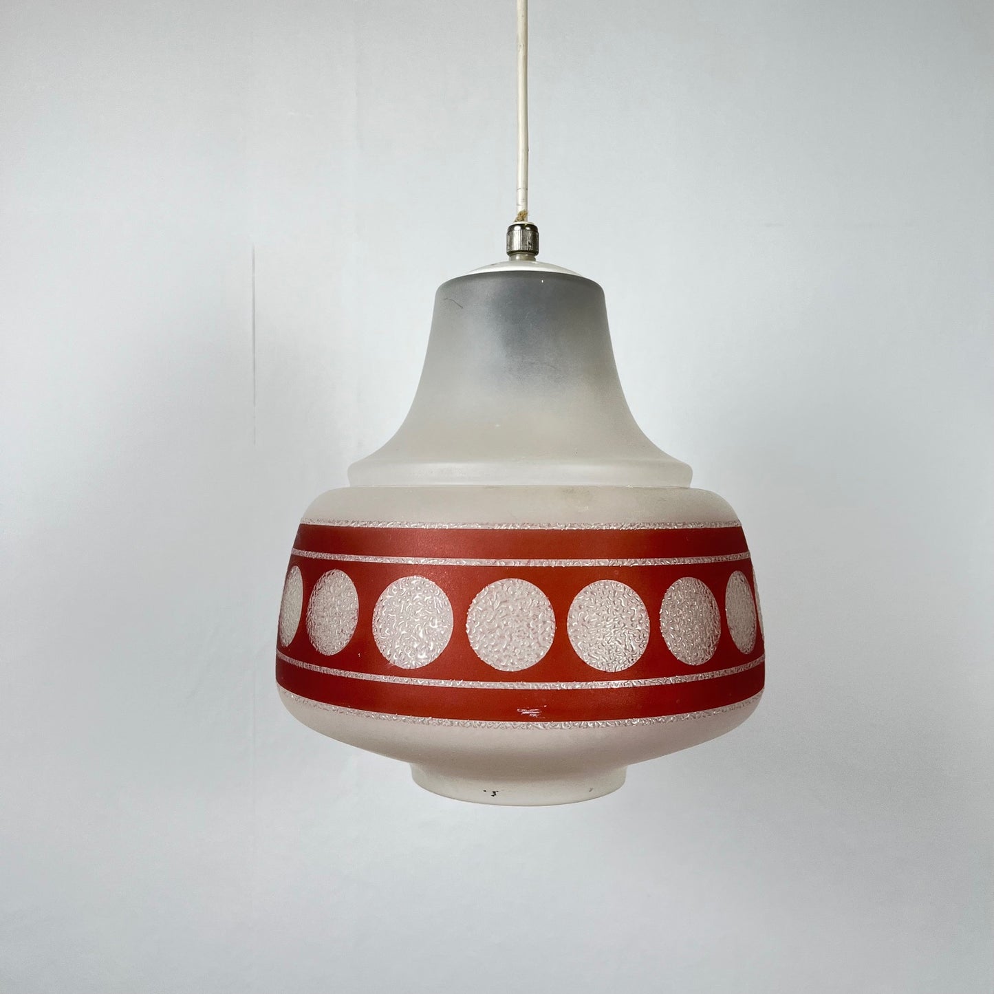 Suspension vintage en verre, bande rouge  , 1960/70 MCM