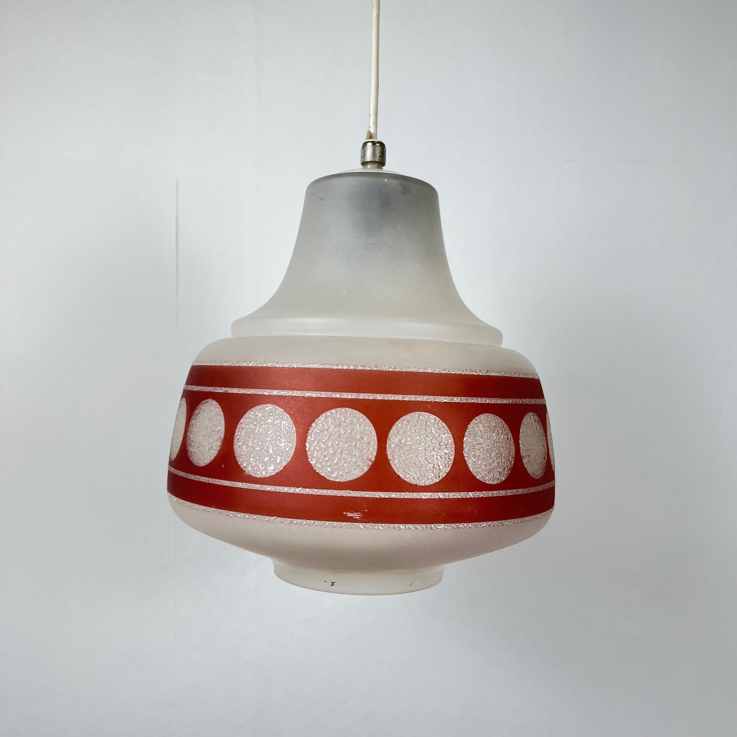 Suspension vintage en verre, bande rouge  , 1960/70 MCM