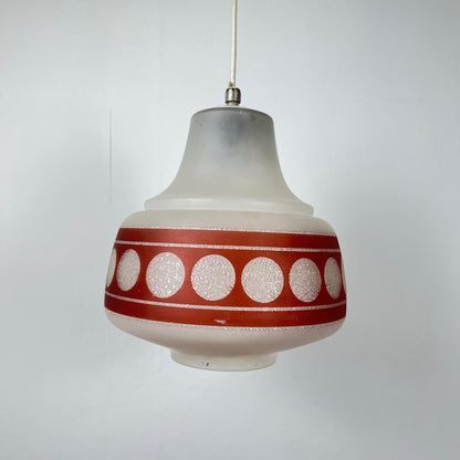 Suspension vintage en verre, bande rouge  , 1960/70 MCM