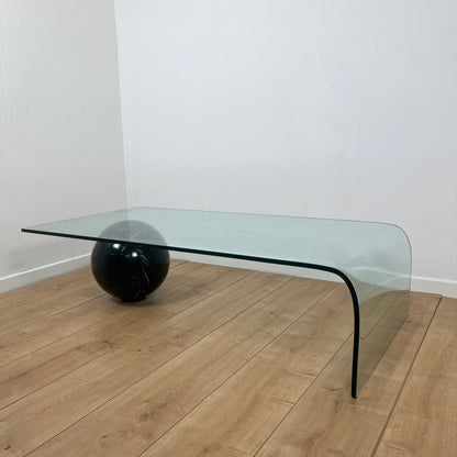 Coffee table in curved glass and black marble sphere, Giorgio Cattelan for Cattelan, 1980