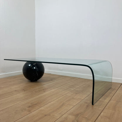 Coffee table in curved glass and black marble sphere, Giorgio Cattelan for Cattelan, 1980