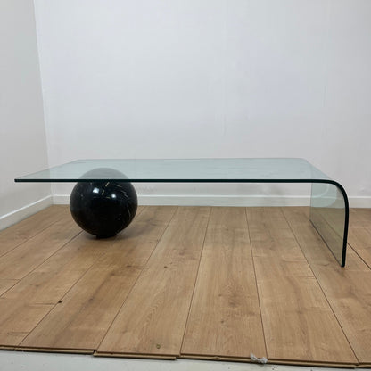 Coffee table in curved glass and black marble sphere, Giorgio Cattelan for Cattelan, 1980