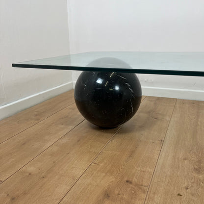 Coffee table in curved glass and black marble sphere, Giorgio Cattelan for Cattelan, 1980