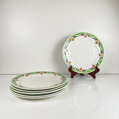 Set de 6 ou 4 assiettes plates Sarreguemines "Maroussia", début XXe