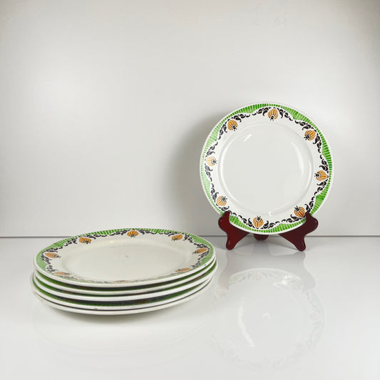 Set de 6 ou 4 assiettes plates Sarreguemines "Maroussia", début XXe