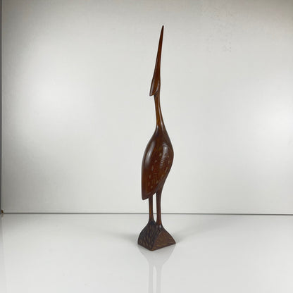 Statue de héron en bois sculpté, milieu XXème siècle