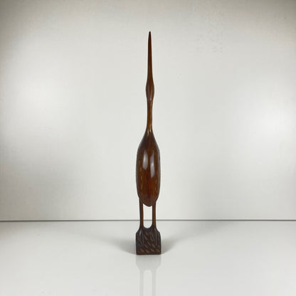 Statue de héron en bois sculpté, milieu XXème siècle