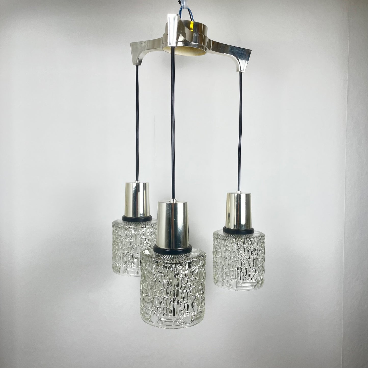 Three-light cascade pendant lamp, glass, 1970