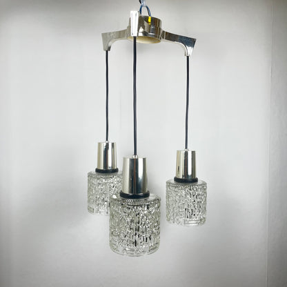 Three-light cascade pendant lamp, glass, 1970