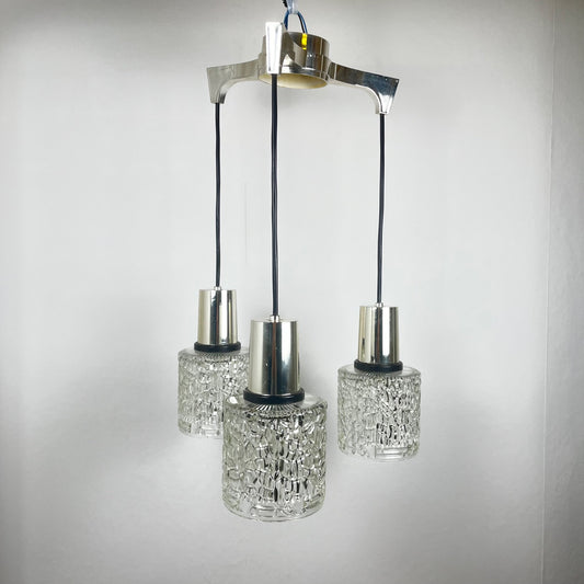 Three-light cascade pendant lamp, glass, 1970